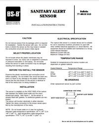 Sanitary Alert Sensor Installation Instructions